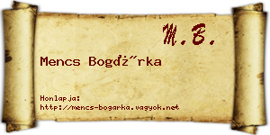 Mencs Bogárka névjegykártya